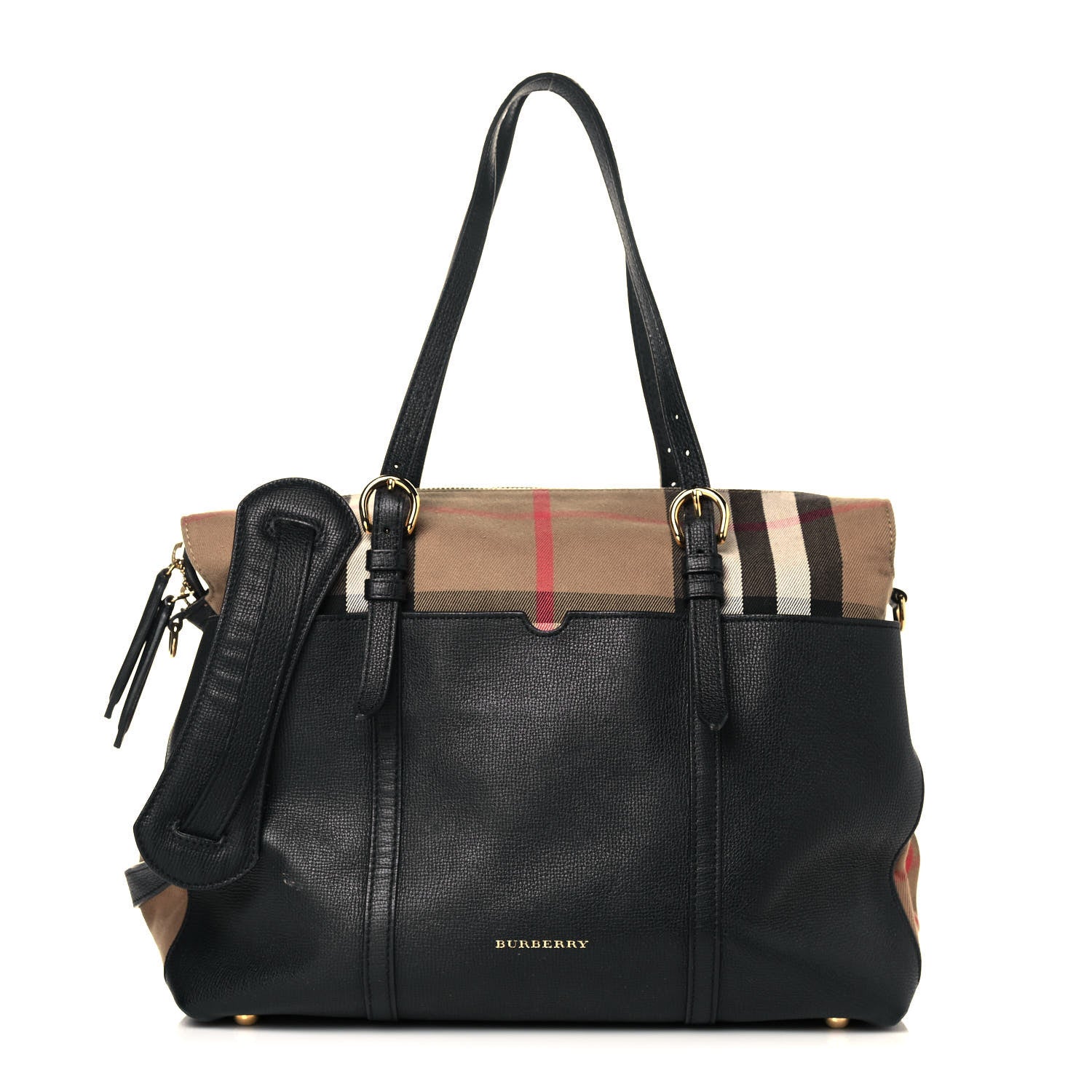 Burberry Grainy Calfskin House Check Mason Diaper Tote Black 3 of 16