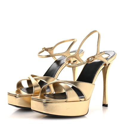 Saint Laurent Metallic Calfskin Debbie 85 Platform Sandals 38 Egypt Gold 3 4 of 13