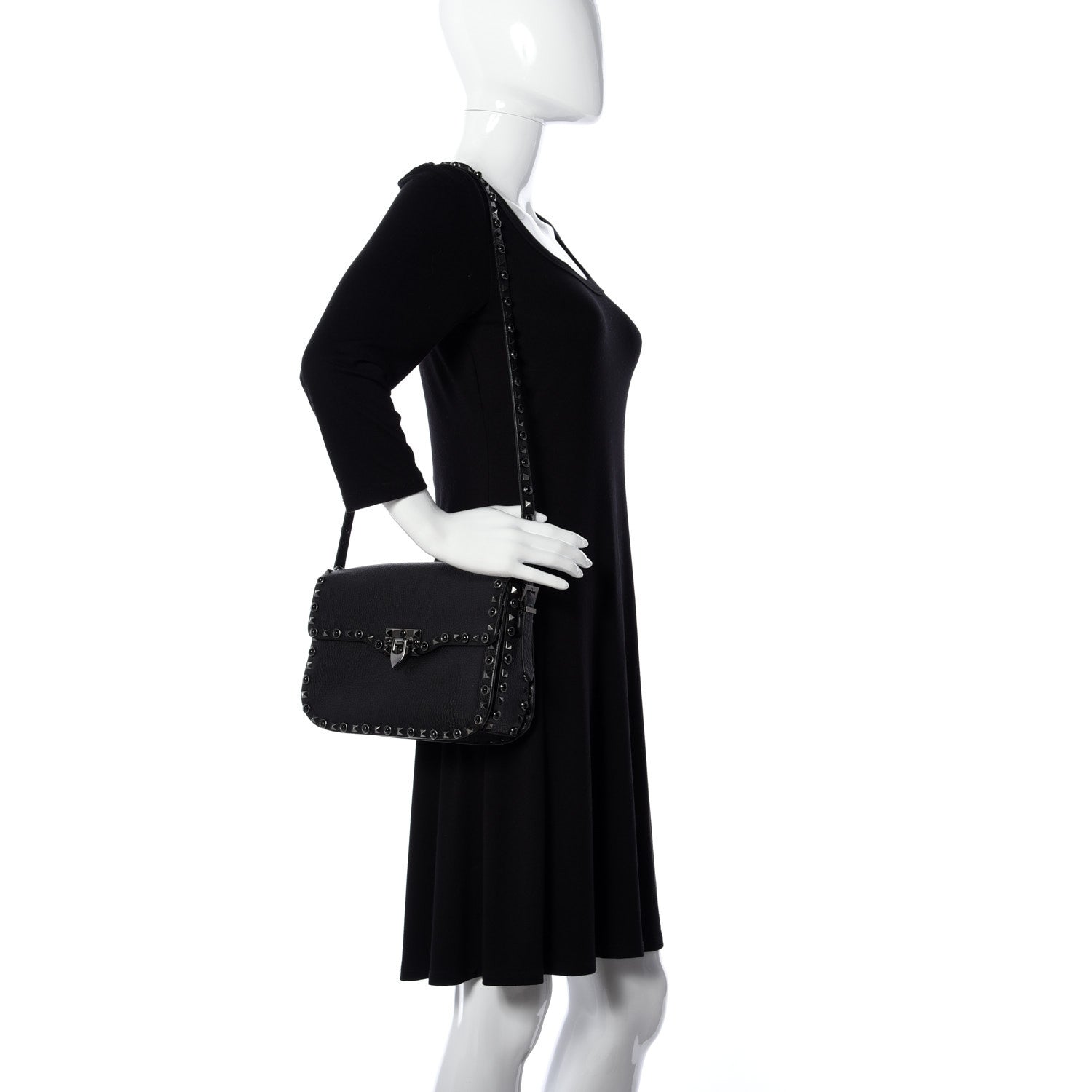 Valentino Garavani Pebbled Calfskin Onyx Medium Rockstud Rolling Flap Saddle Bag Black 2 of 8