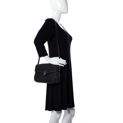Valentino Garavani Pebbled Calfskin Onyx Medium Rockstud Rolling Flap Saddle Bag Black 2 of 8