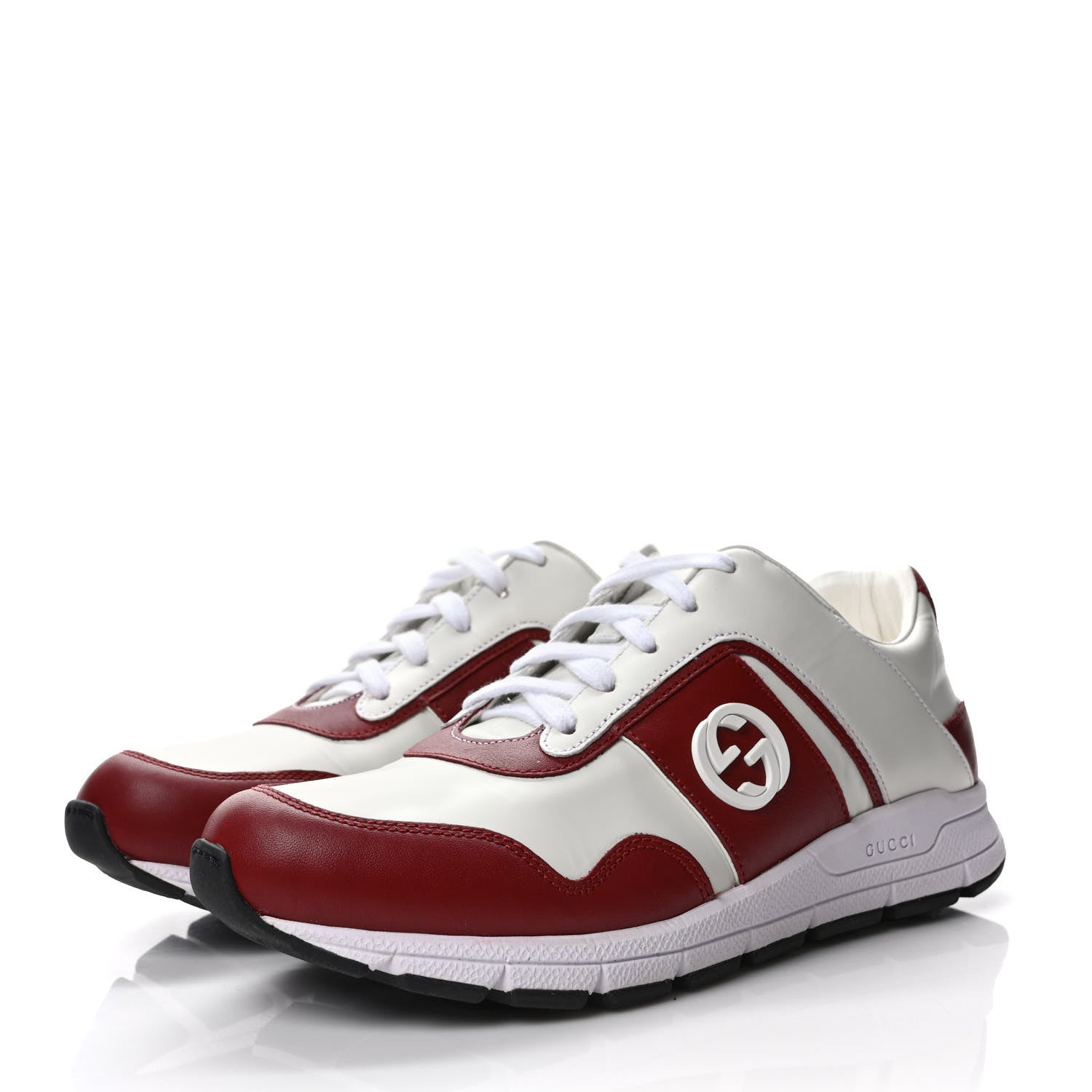 Gucci Calfskin Womens Interlocking G Sneakers 38 White Rosso 3 of 9