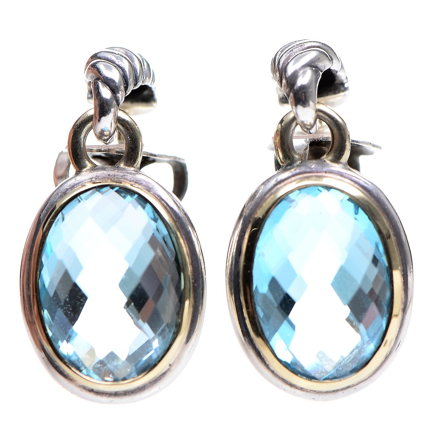 Sterling Silver 18K Yellow Gold Blue Topaz 10mm Drop Earrings