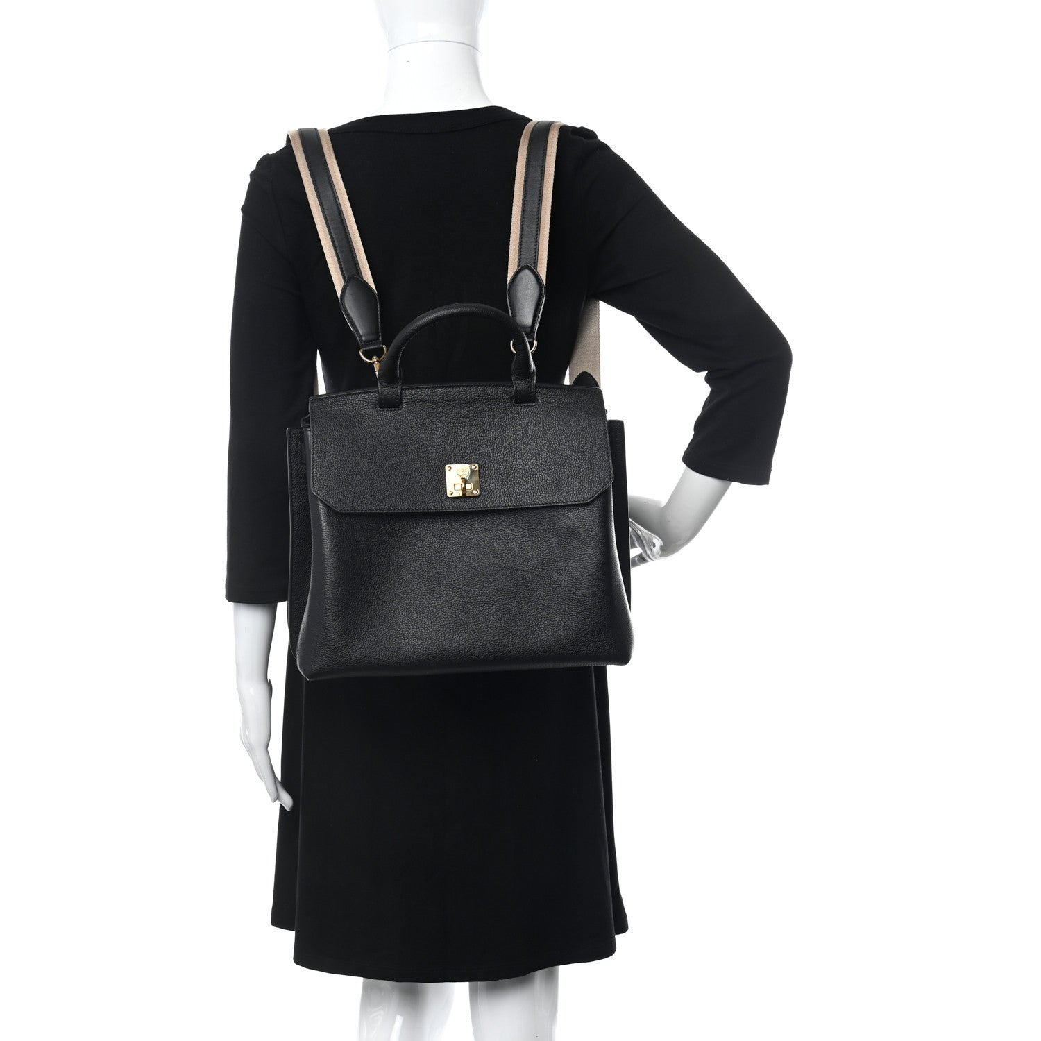 MCM Grained Calfskin Medium Milla Convertible Backpack Black 2 of 9