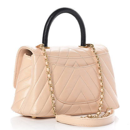 Chanel Calfskin Lizard Chevron Quilted Mini Coco Handle Flap Beige 3 of 10