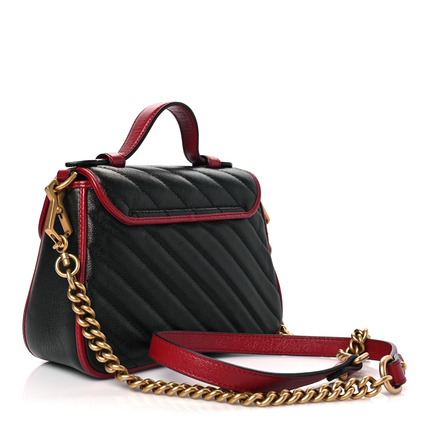 Vintage Effect Calfskin Matelasse Diagonal Mini Torchon GG Marmont Top Handle Shoulder Bag Black Romantic Cherry