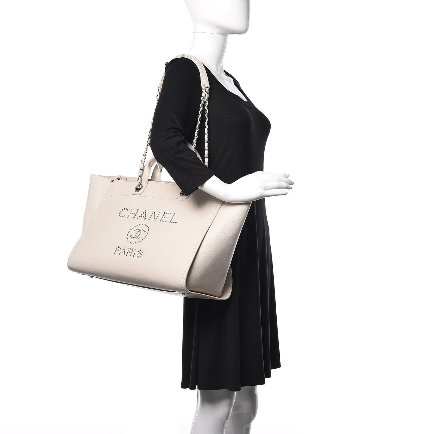 Caviar Medium Studded Deauville Tote Beige