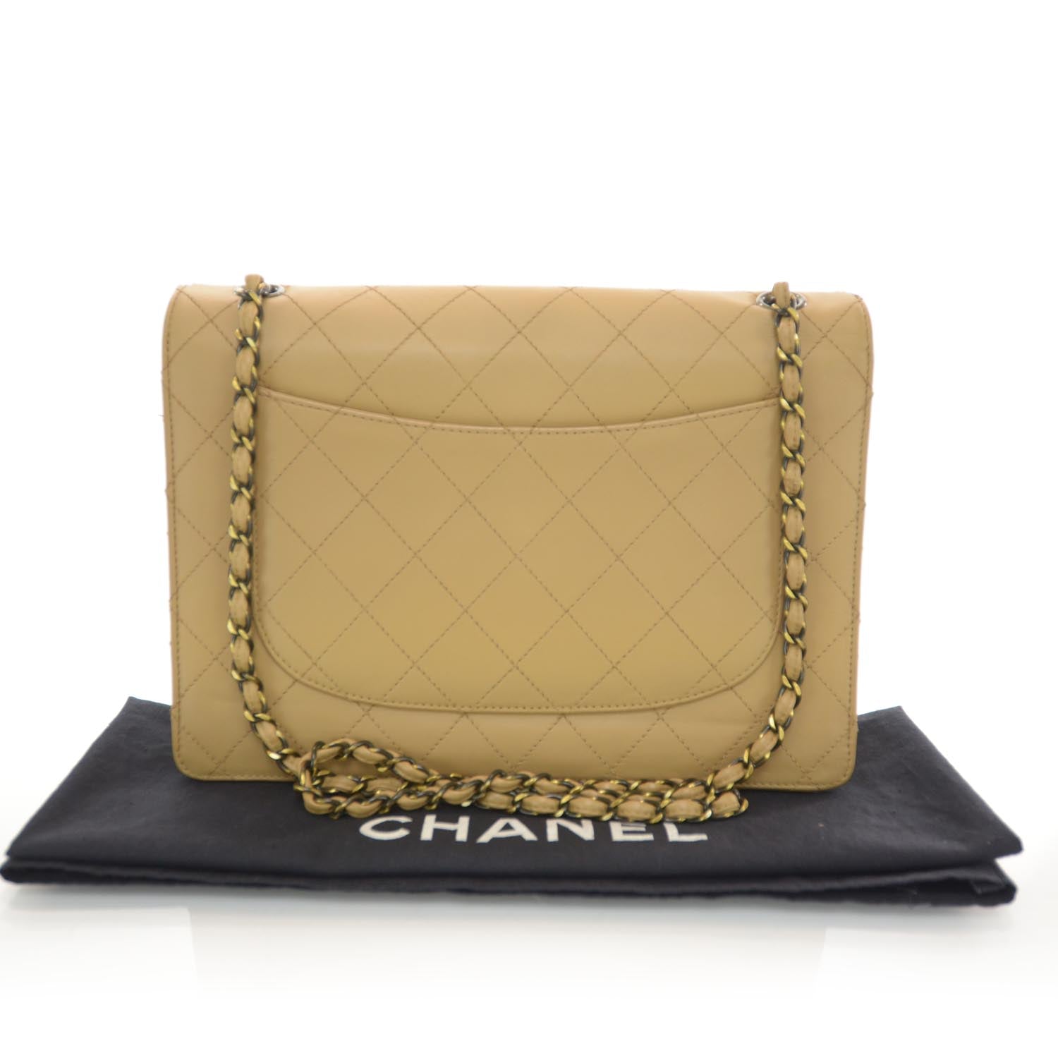 Chanel Lambskin Diamond Stitched Jumbo Flap Beige 3 of 9