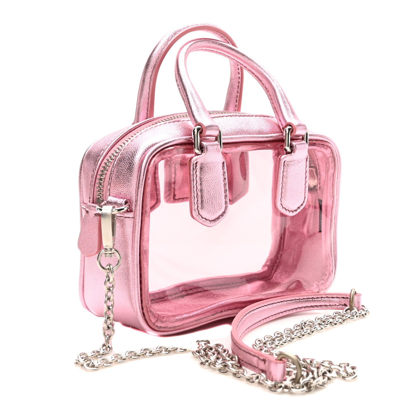 Metallic Nappa Plexi Vinyl Mini Top Handle Crossbody Rosa Mordore