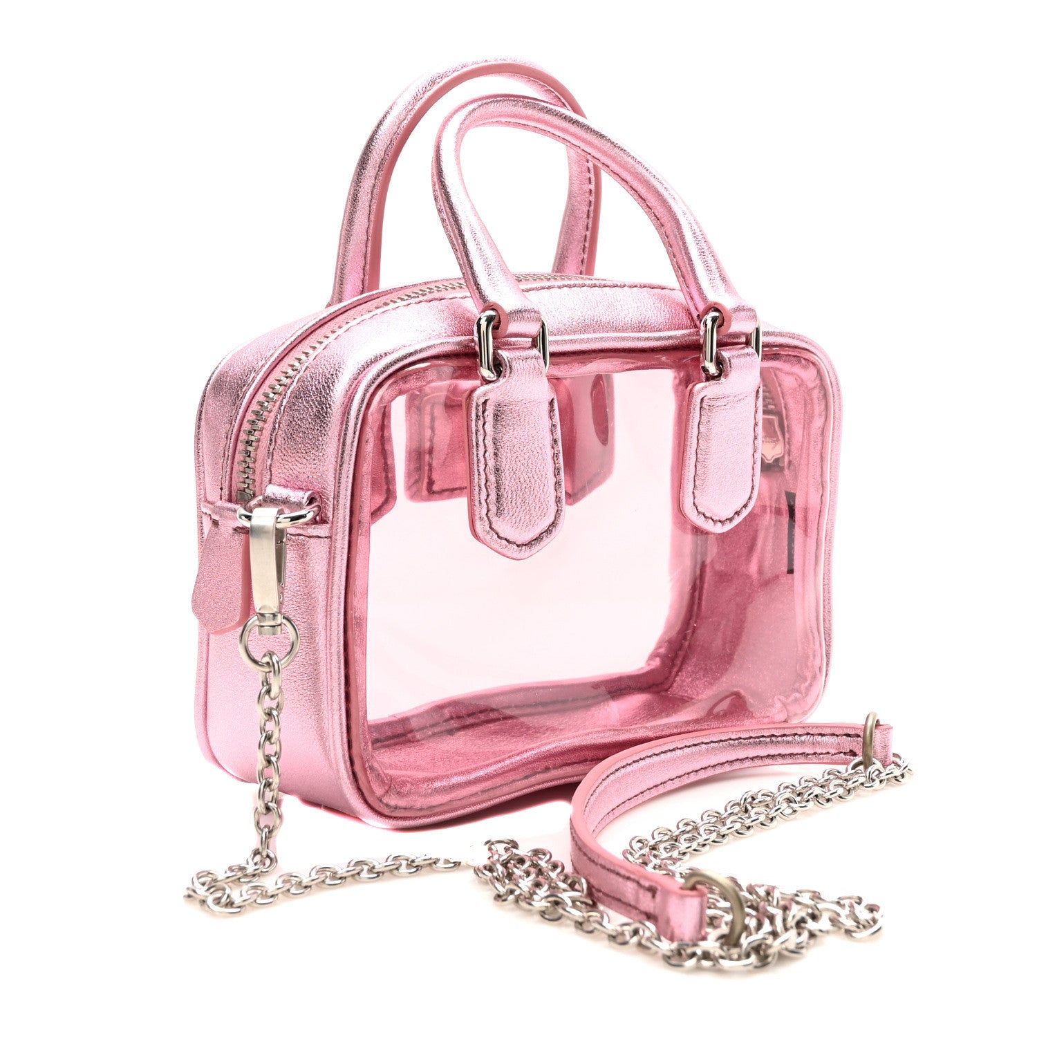 Miu Miu Metallic Nappa Plexi Vinyl Mini Top Handle Crossbody Rosa Mordore 3 of 9