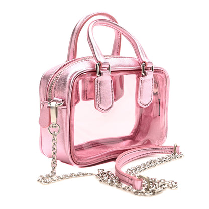 Miu Miu Metallic Nappa Plexi Vinyl Mini Top Handle Crossbody Rosa Mordore 3 of 9
