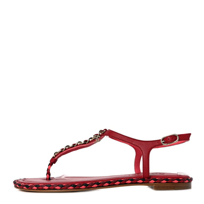 Chanel Lambskin Chain Thong Sandals 38 Dark Red 1 of 7