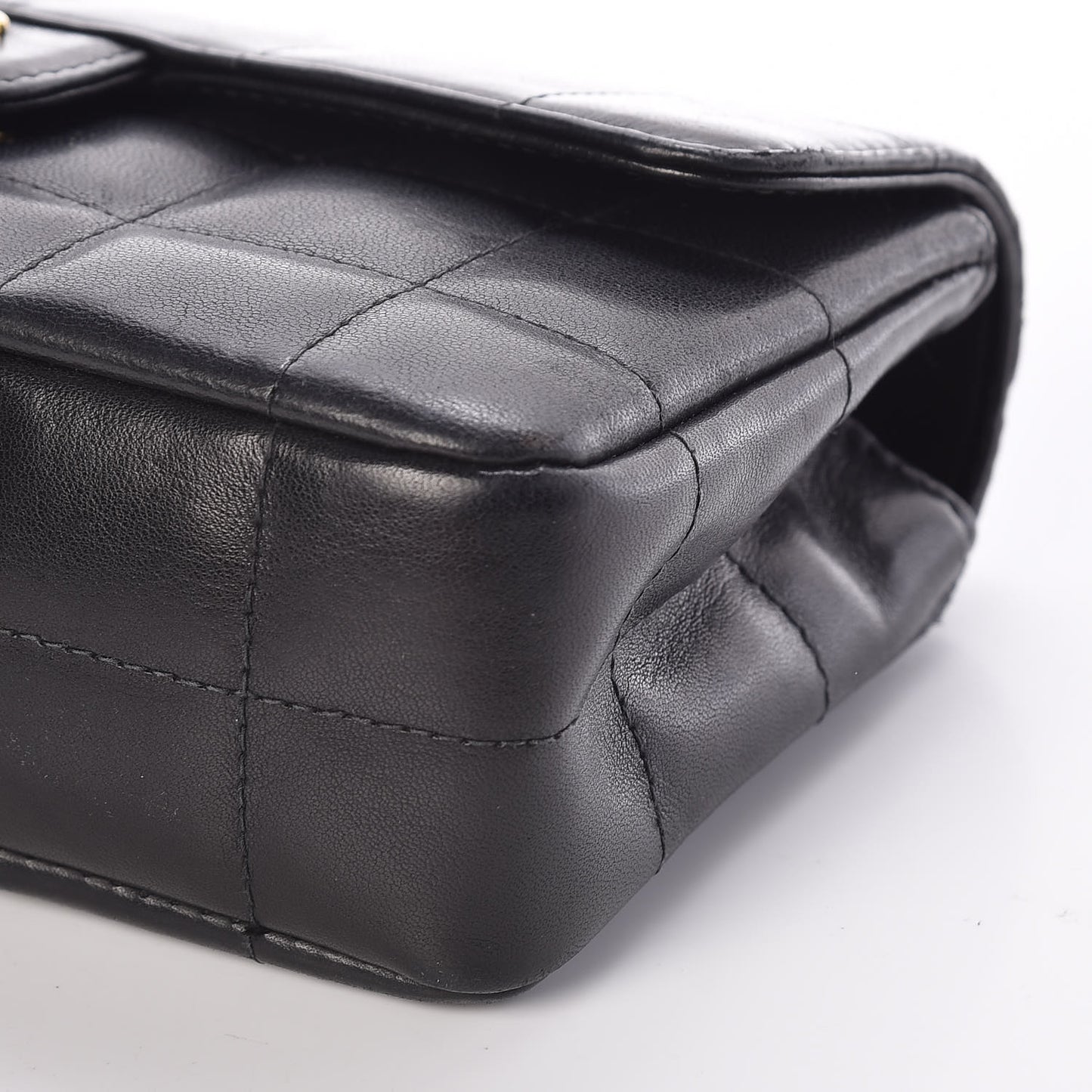 Lambskin Quilted Mini Chocolate Bar Camellia Flap Black