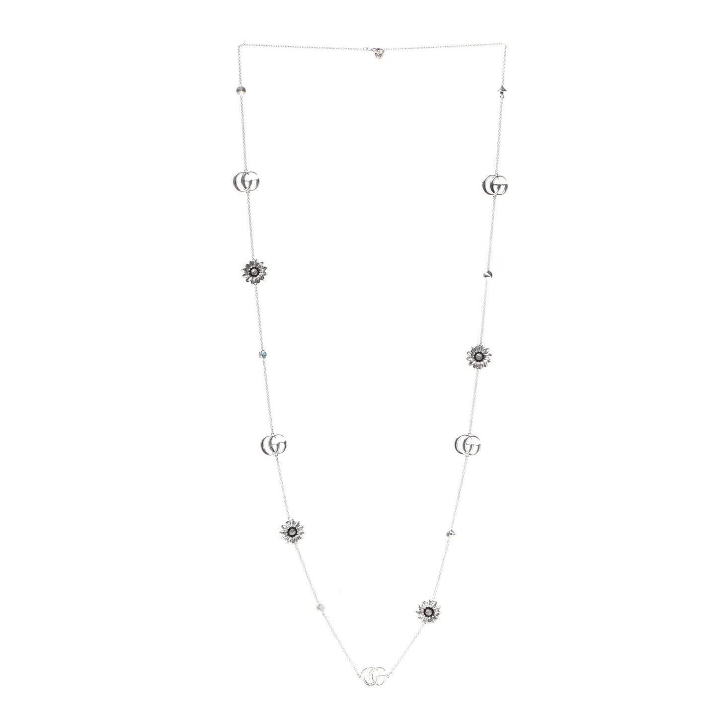 Sterling Silver Mother of Pearl Topaz GG Marmont Flower Station Necklace