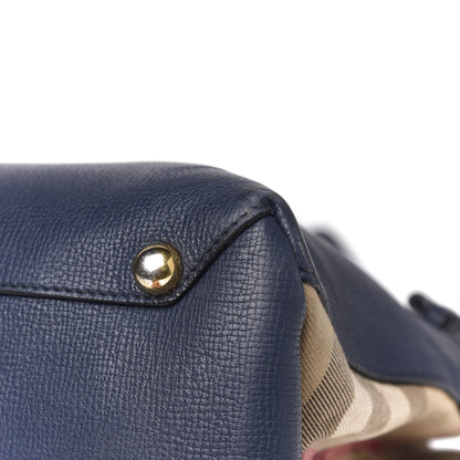 Burberry Grainy Calfskin House Check Medium Banner Tote Ink Blue 17 of 20