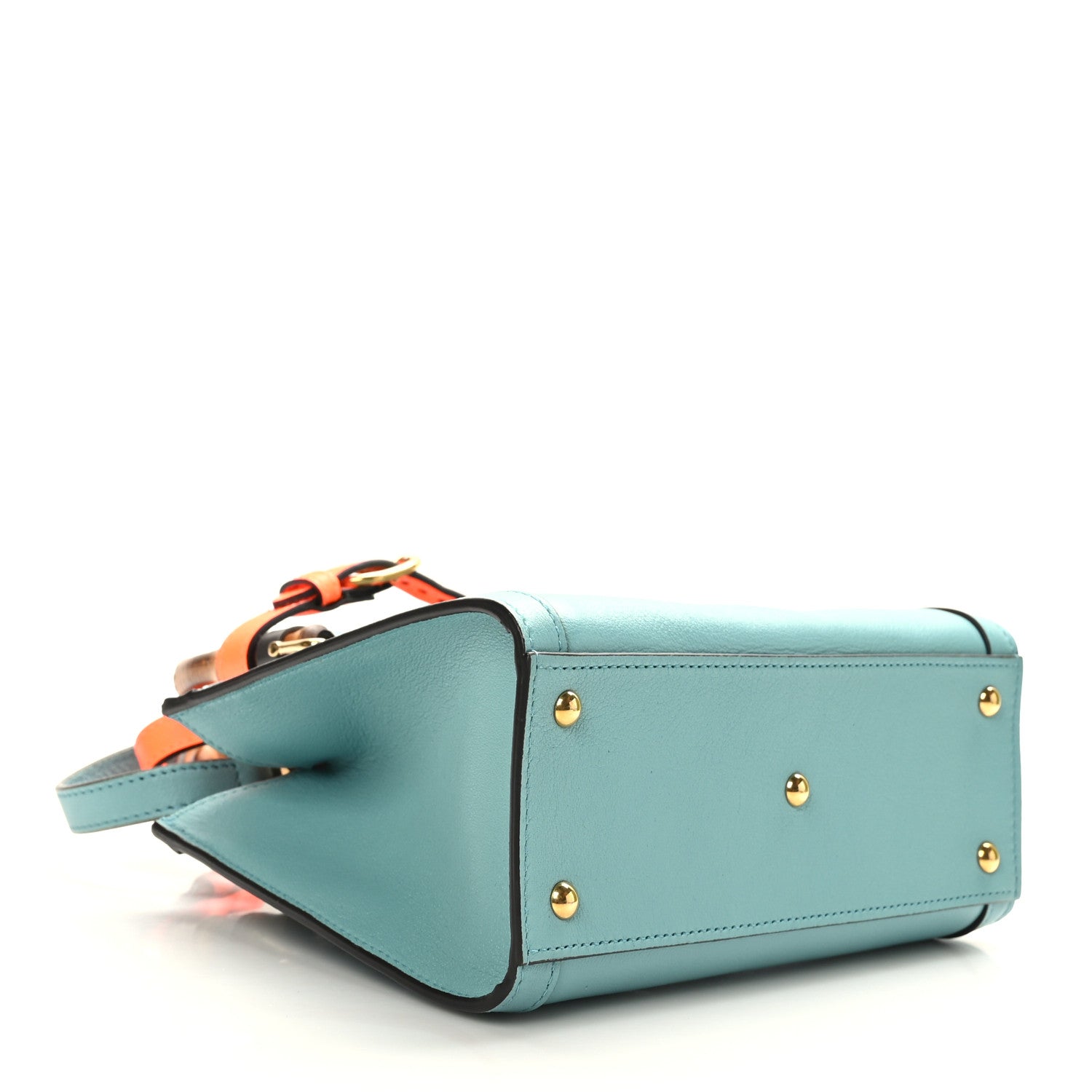 Gucci Wonka Grain Calfskin Mini Diana Tote Bag Dusty Azure Orange Fluo 4 of 11