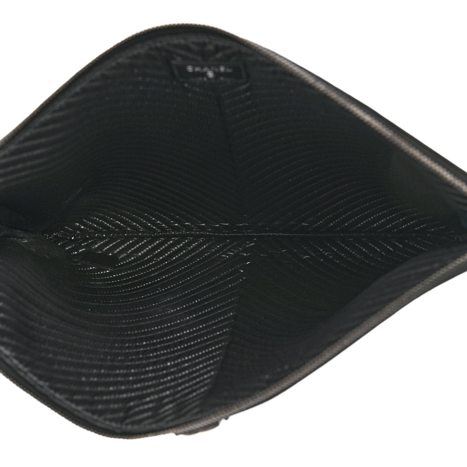 Chanel Caviar Chevron Quilted Medium Boy Zip Pouch Black 5 of 12