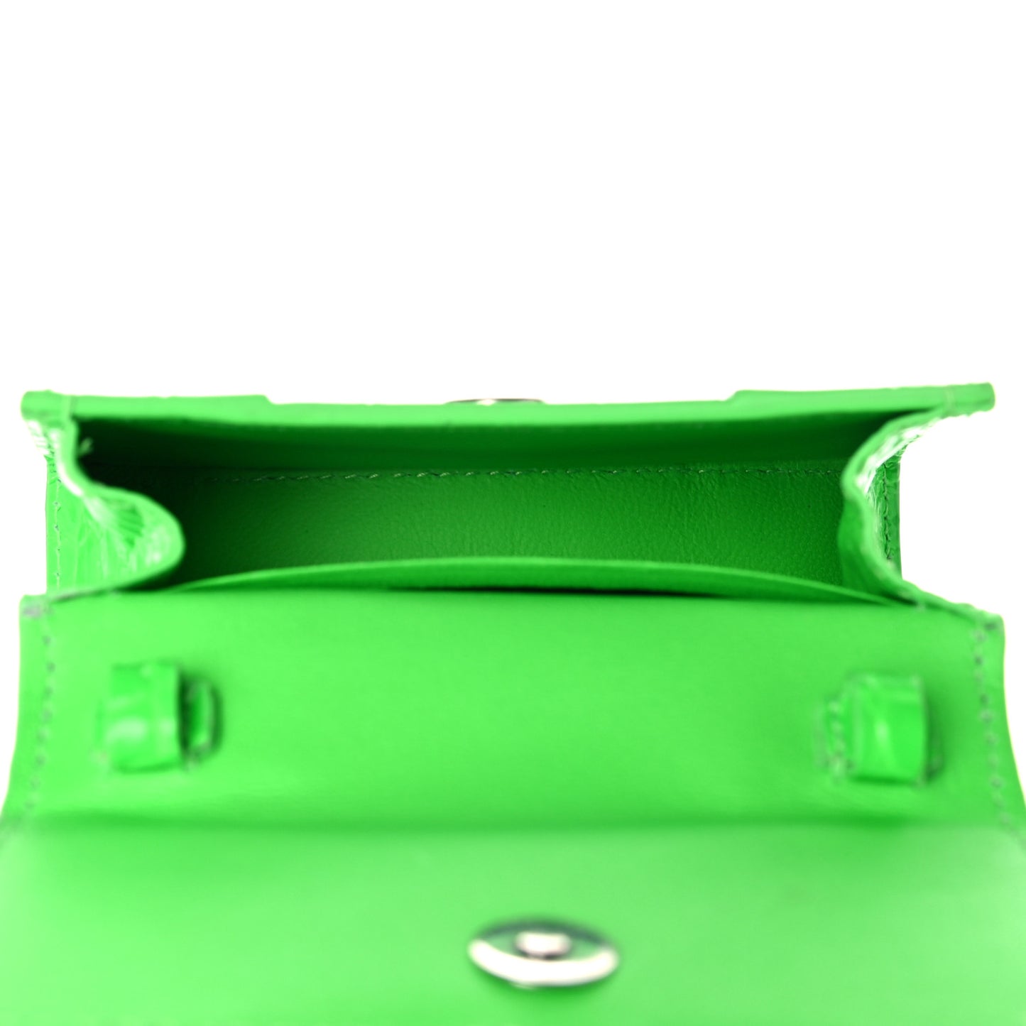 Shiny Calfskin Crocodile Embossed Hourglass Top Handle Bag Mini Fluo Green