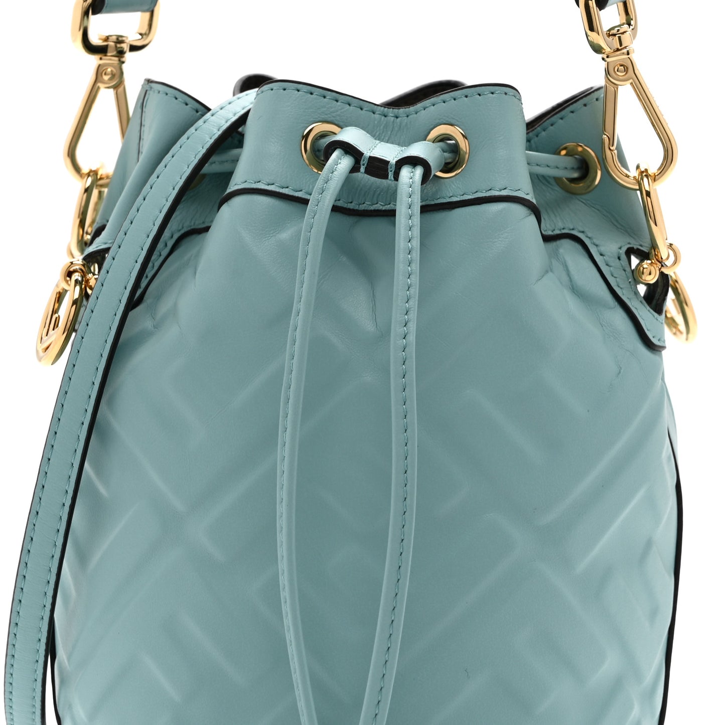 Vitello Liberty F is Fendi FF 1974 Embossed Mini Mon Tresor Bucket Bag Light Blue