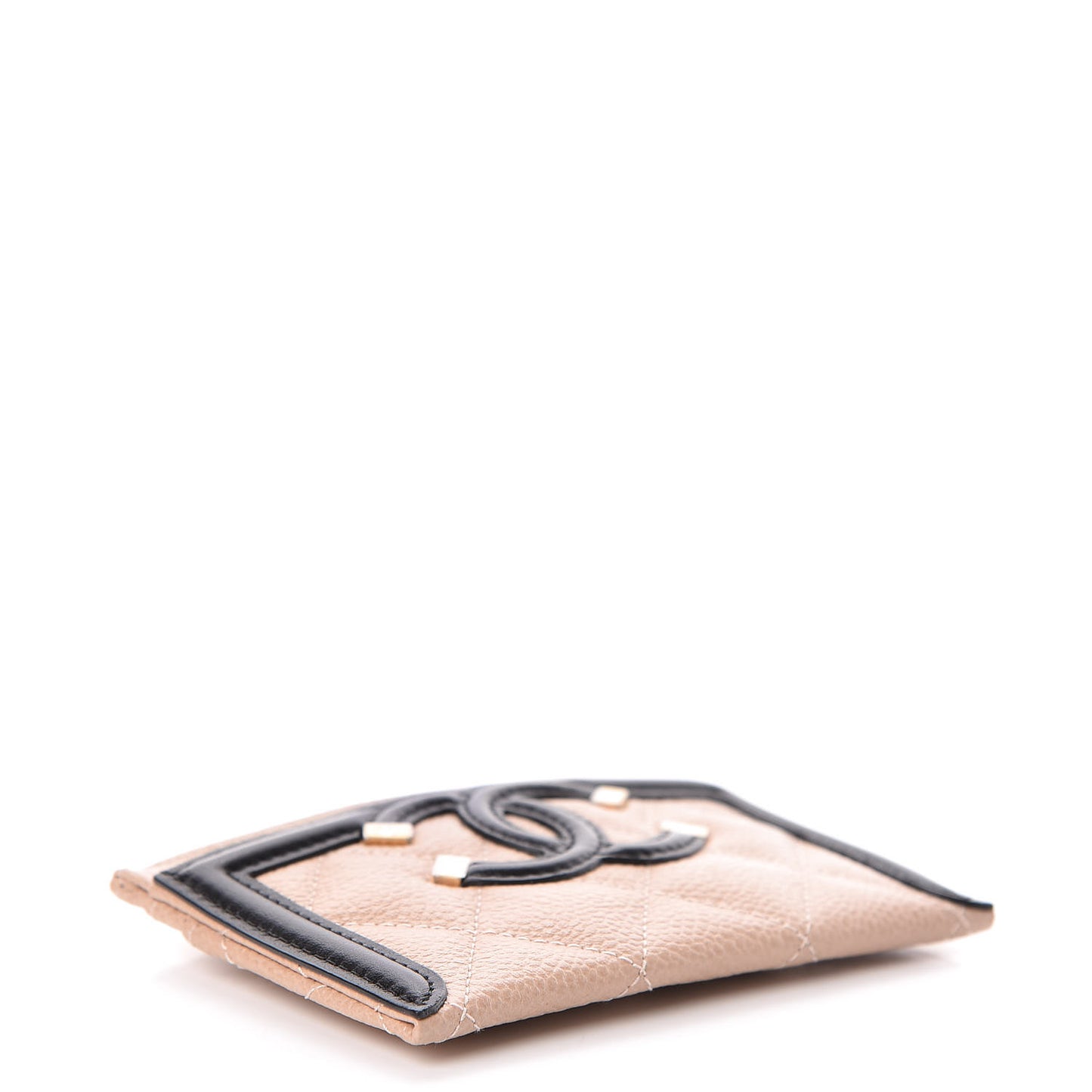 Caviar Quilted Filigree Card Holder Beige Black