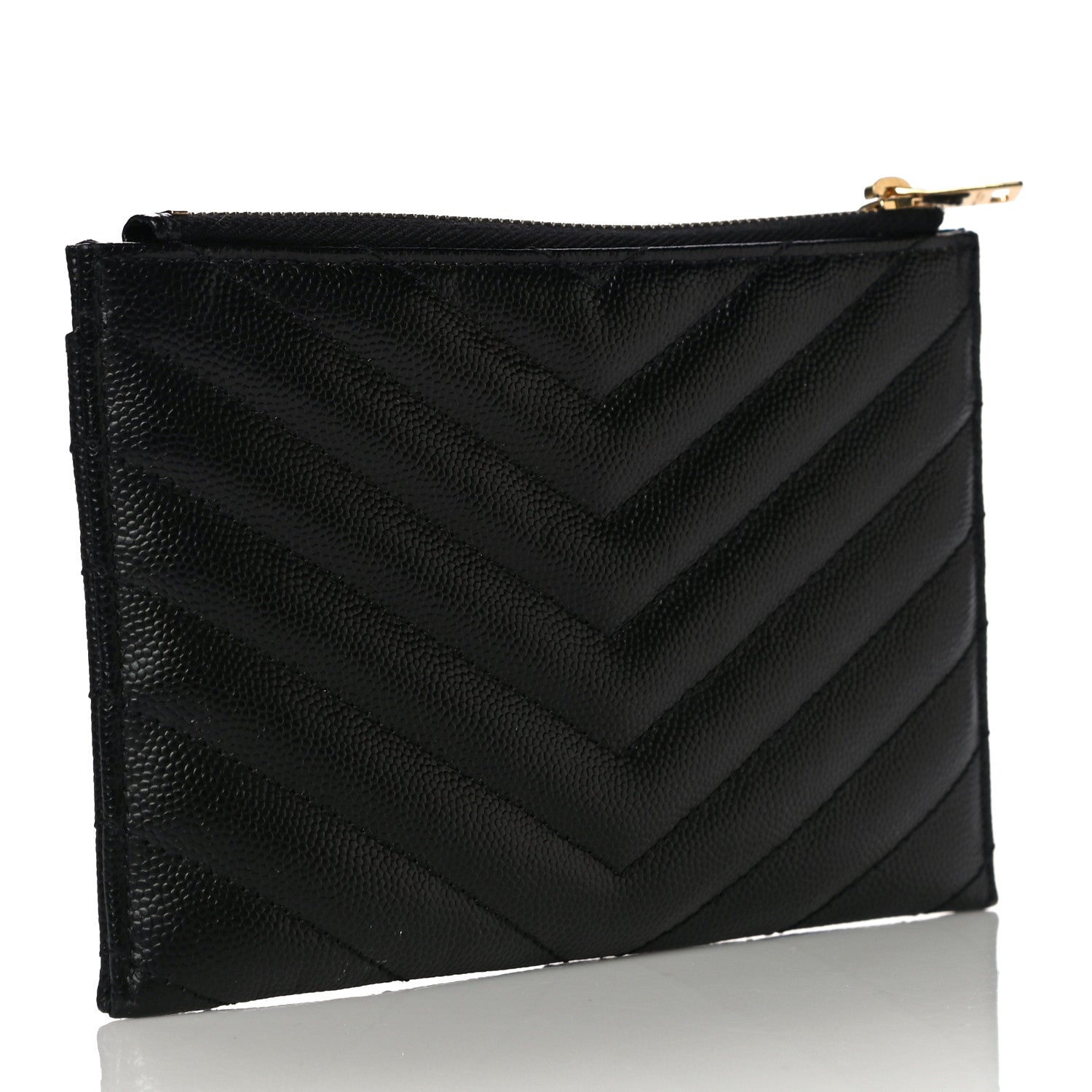 Saint Laurent Grain De Poudre Chevron Monogram Bill Pouch Black 3 of 14