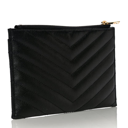Saint Laurent Grain De Poudre Chevron Monogram Bill Pouch Black 3 of 14