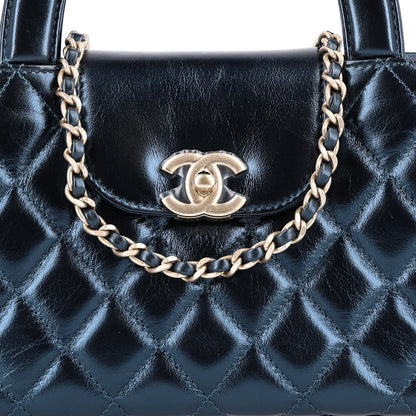 Chanel Metallic Aged Calfskin Quilted Nano Kelly Shopper Navy 8 of 10