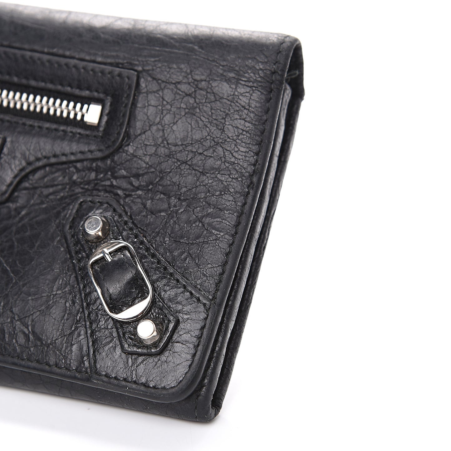 Agneau Classic Silver Hardware Money Wallet Black