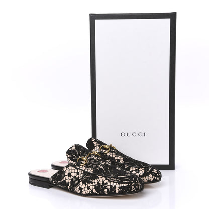 Gucci Lace Malaga Kid Womens Princetown Slippers 35.5 Black Skin Rose 9 of 9