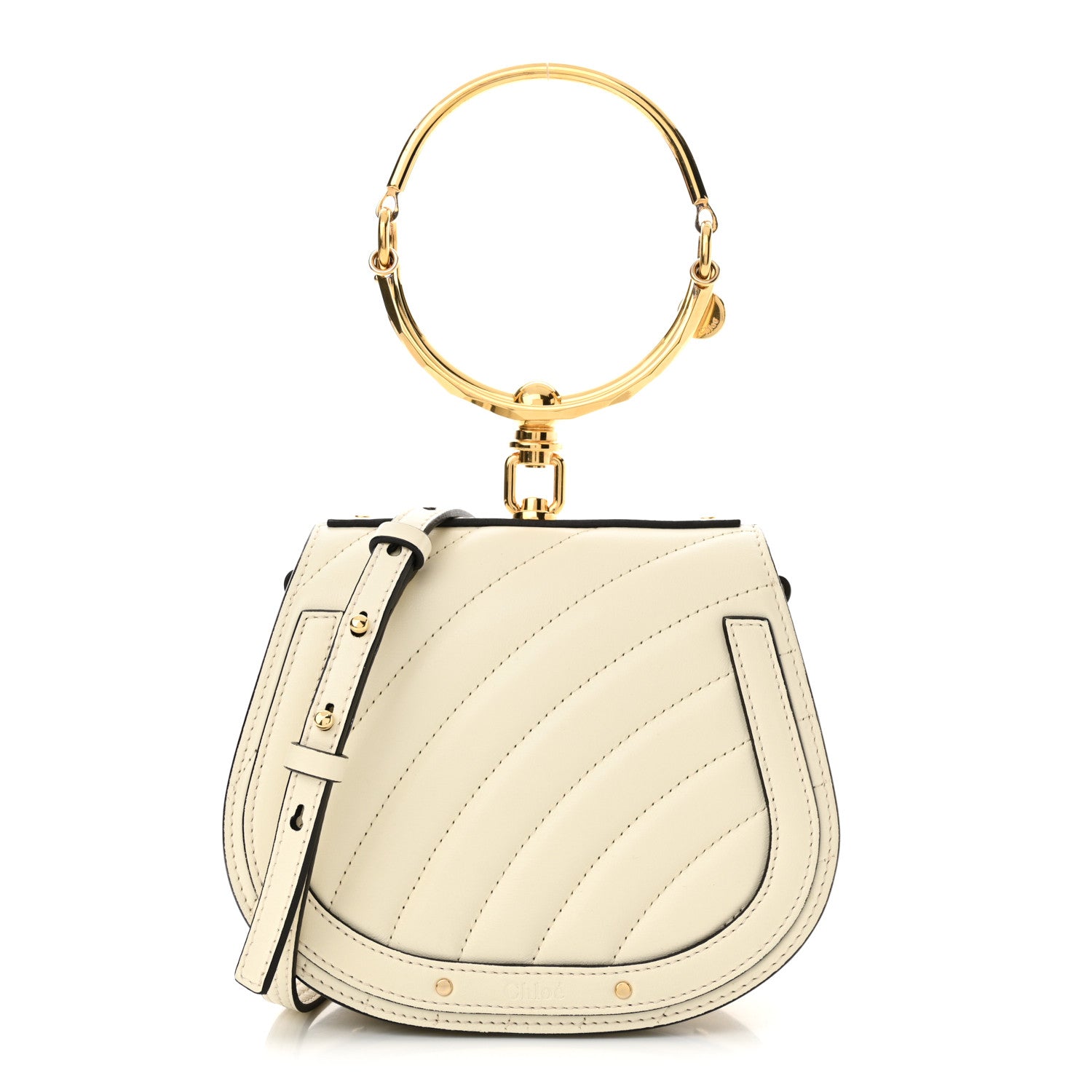 Chloe Calfskin Suede Quilted Small Nile Bracelet Bag Natural White 1 of 12