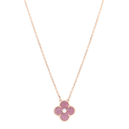 Van Cleef & Arpels 18K Rose Gold Diamond Rhodonite Vintage Alhambra Pendant Necklace 1 of 7