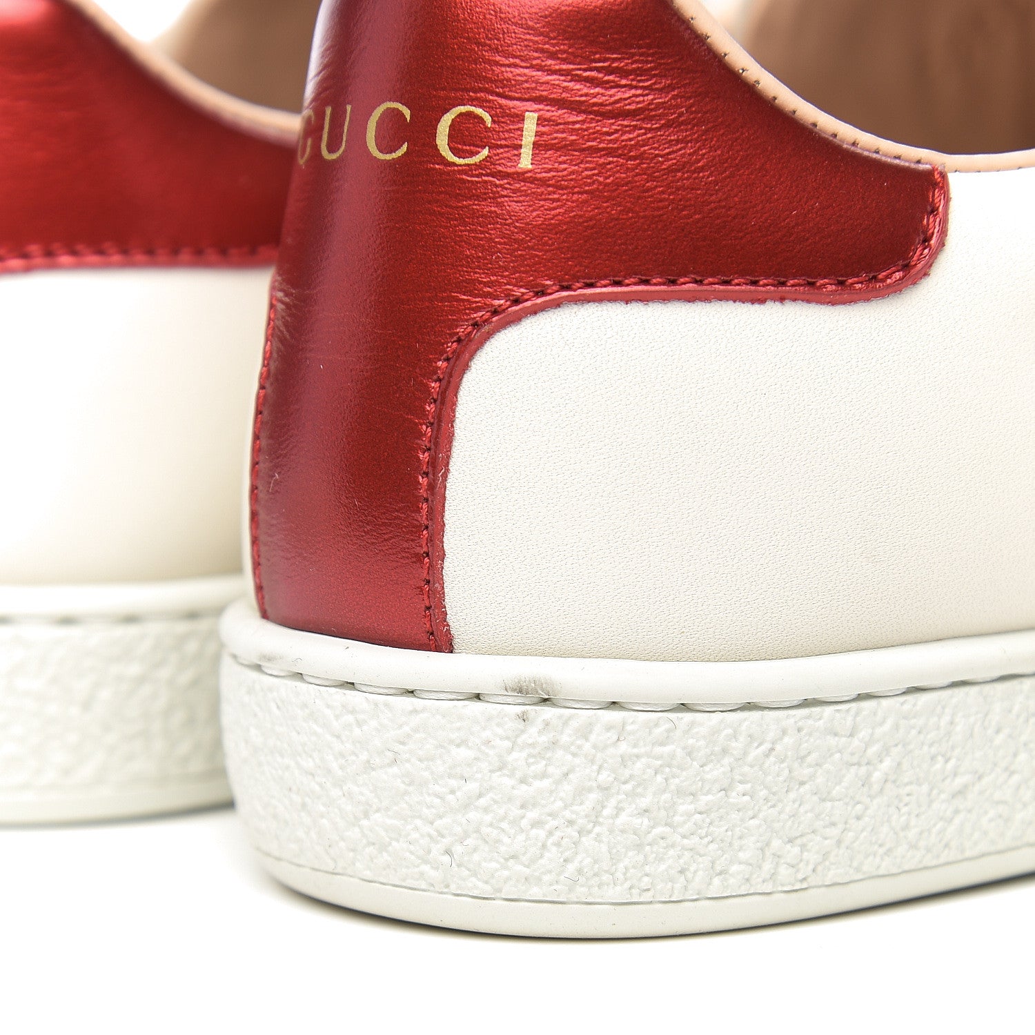 Gucci Calfskin Stripe Womens New Ace Sneakers 36.5 New Mystic White Ecru Red Flame 10 of 13