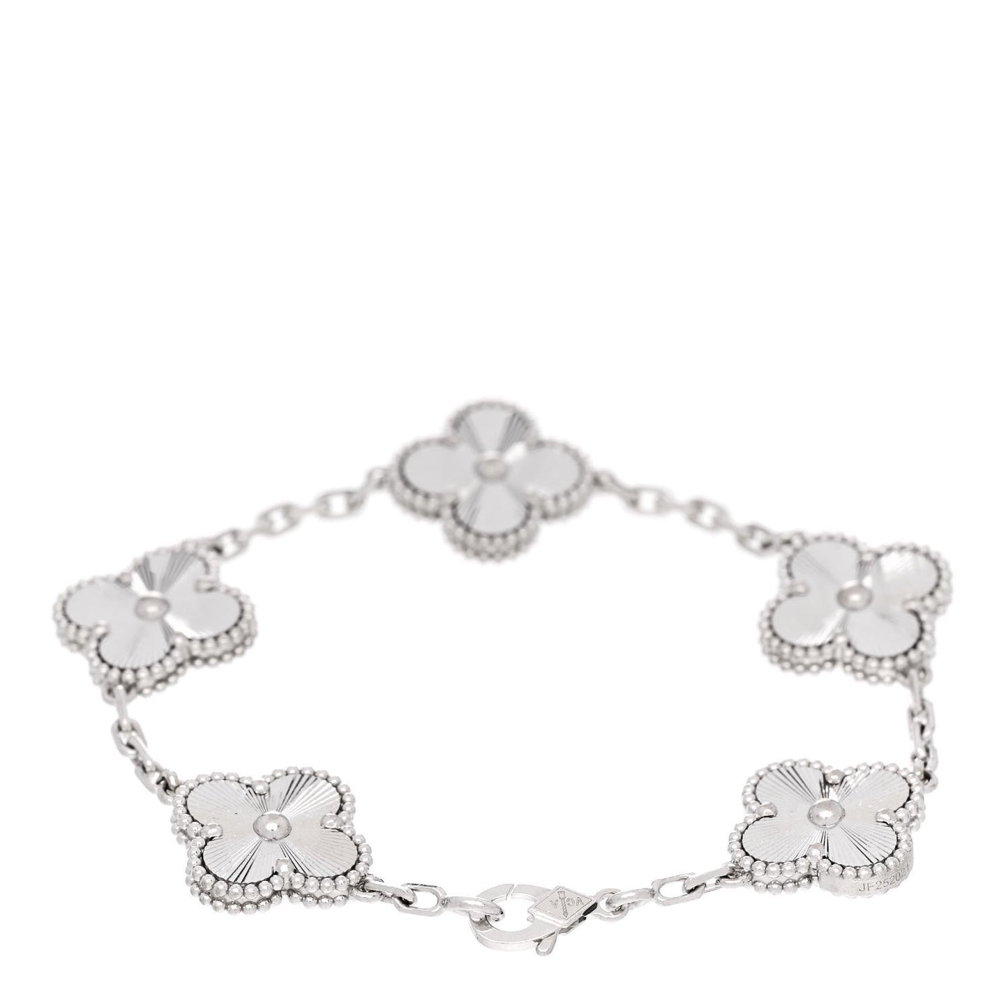 18K White Gold 5 Motifs Guilloche Vintage Alhambra Bracelet