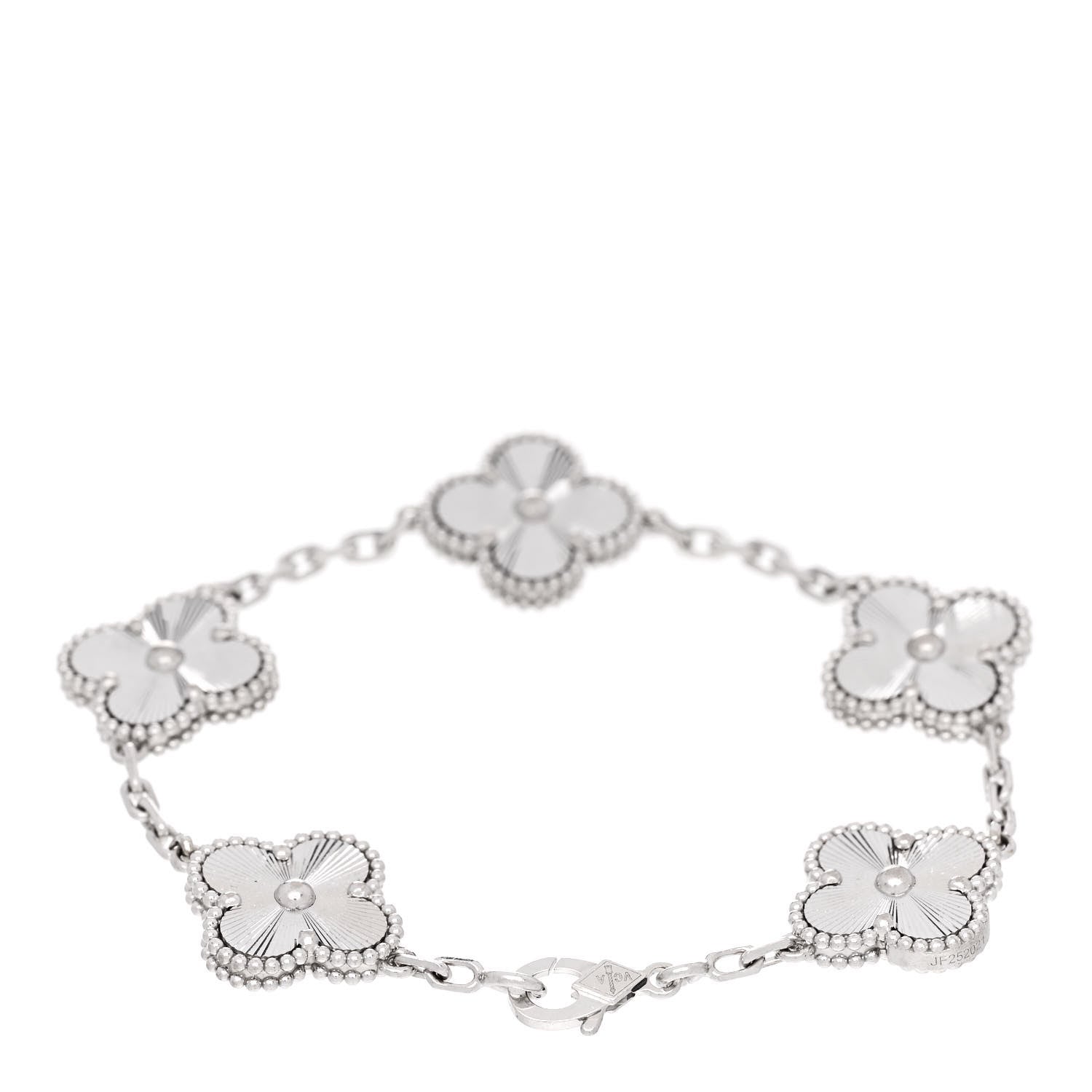 Van Cleef & Arpels 18K White Gold 5 Motifs Guilloche Vintage Alhambra Bracelet 2 of 5