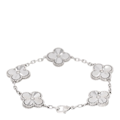 Van Cleef & Arpels 18K White Gold 5 Motifs Guilloche Vintage Alhambra Bracelet 2 of 5