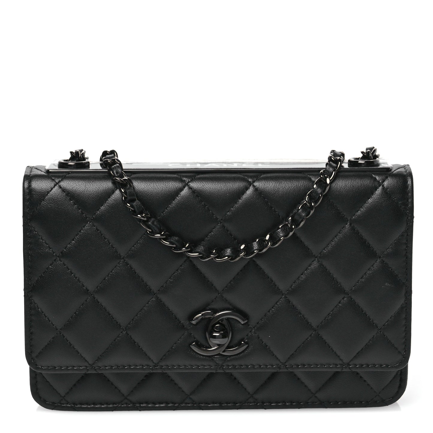 Lambskin Quilted Trendy CC Wallet On Chain WOC So Black
