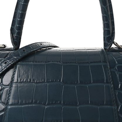 Balenciaga Shiny Calfskin Crocodile Embossed Small Hourglass Top Handle Bag Dark Petrol Blue 7 of 9