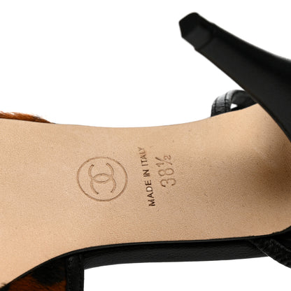 Chanel Lambskin Mixed Fibers Cap Toe CC Slingback Pumps 38.5 Brown Black White 7 of 9