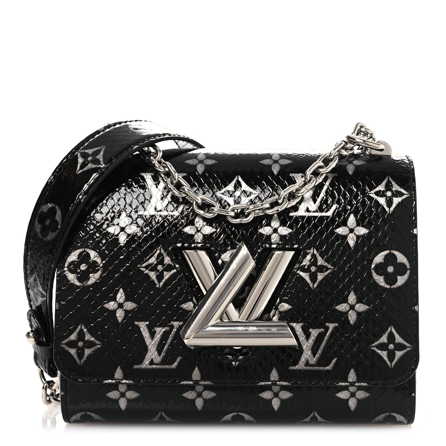 Snakeskin Monogram Twist Shoulder Bag PM Black