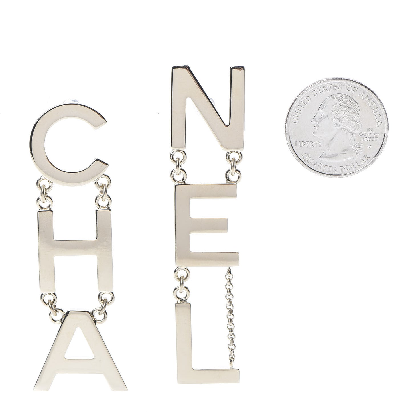 Metal Cha-Nel Logo Drop Earrings Gold