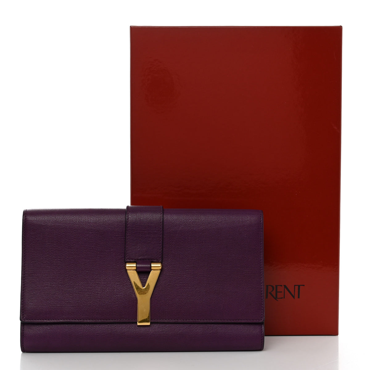 Saint Laurent Textured Calfskin Classic Y Ligne Clutch Purple 10 of 10