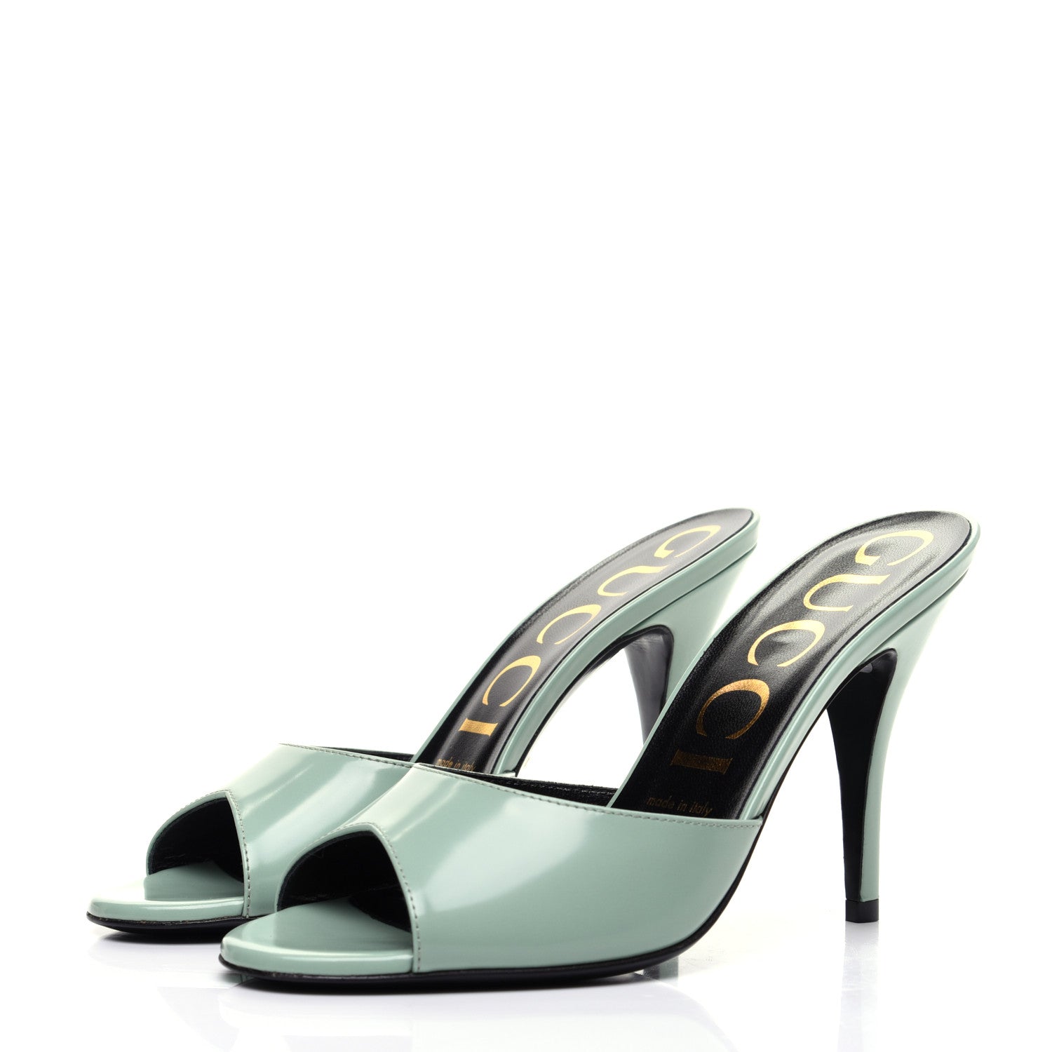 Gucci Polished Calfskin Scarlet Mid Heel Slide Sandals 37 Aqua Green 4 of 12