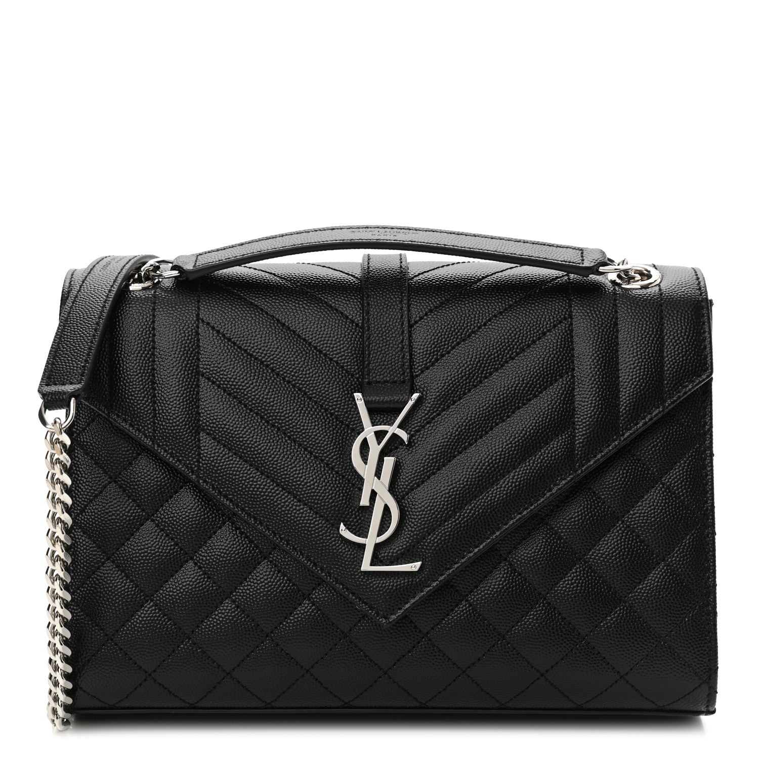 Saint Laurent Grain De Poudre Textured Mixed Matelasse Triquilt Medium Monogram Satchel Black 1 of 10