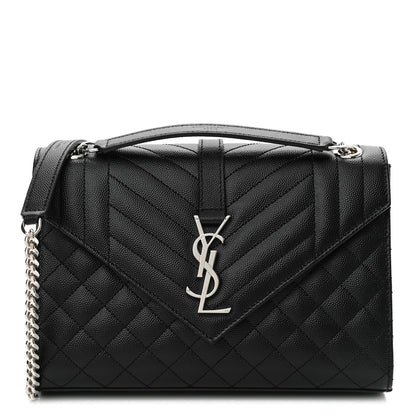 Saint Laurent Grain De Poudre Textured Mixed Matelasse Triquilt Medium Monogram Satchel Black 1 of 10