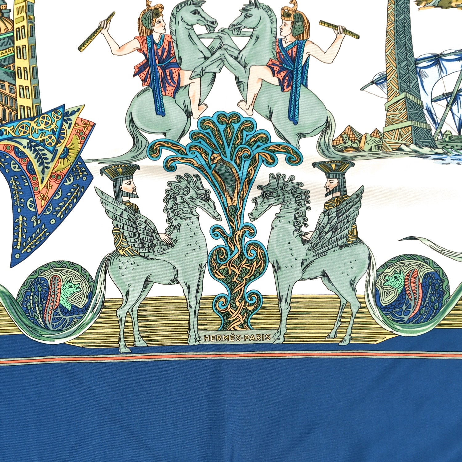 Hermes Silk Au Fil De La Soie Scarf 90 Blue White Multicolor 3 of 8