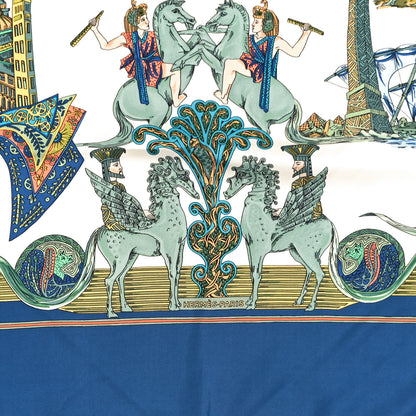 Hermes Silk Au Fil De La Soie Scarf 90 Blue White Multicolor 3 of 8