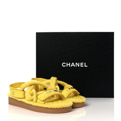 Chanel Cord Lambskin Quilted Logo Sandals 37 Yellow 8 of 8
