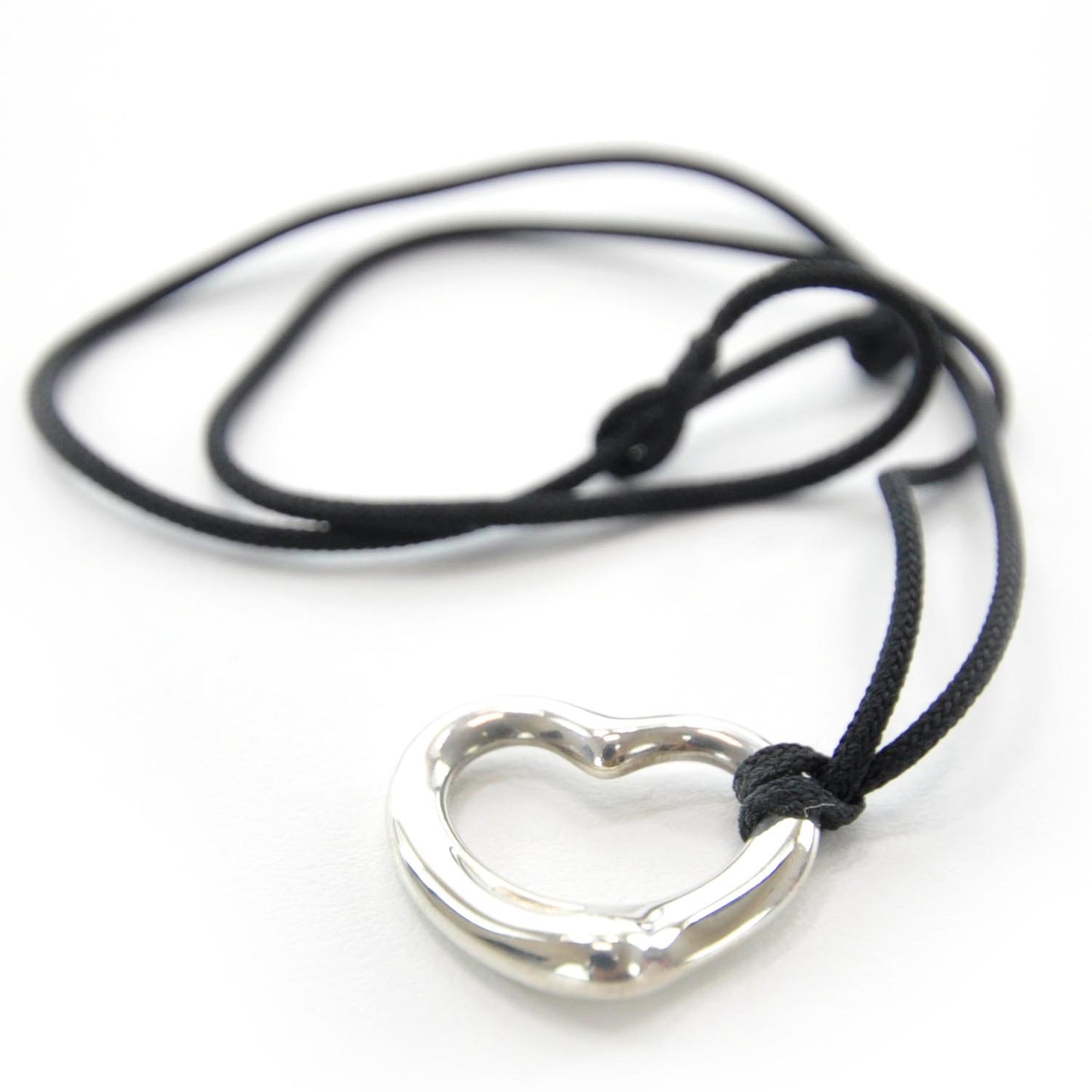Sterling Silver 36mm Elsa Peretti Open Heart Pendant Cord Necklace