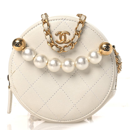 Chanel Lambskin Quilted Pearl Round Clutch With Chain White 1 of 11