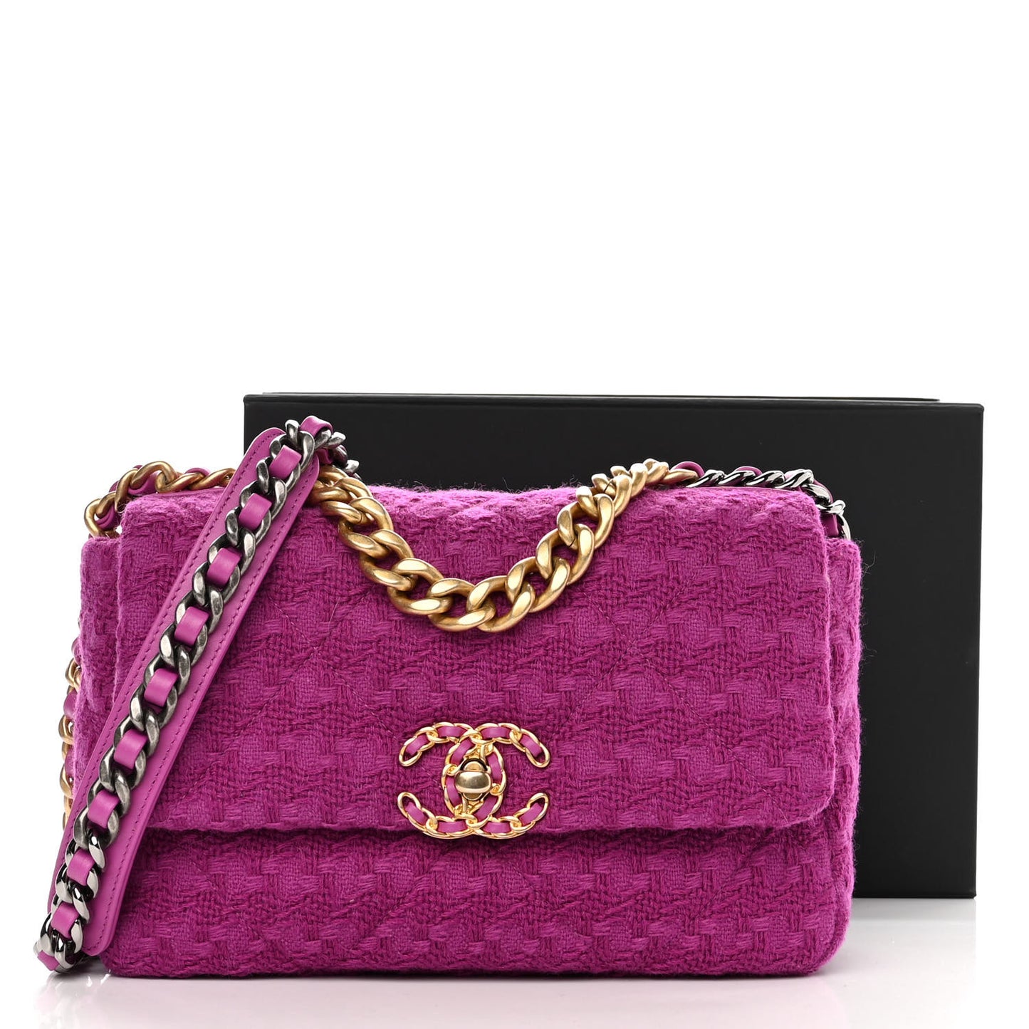 Tweed Quilted Medium Chanel 19 Flap Magenta