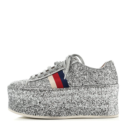 Gucci Glitter Peggy Platform Sneakers 39 Silver 1 of 10